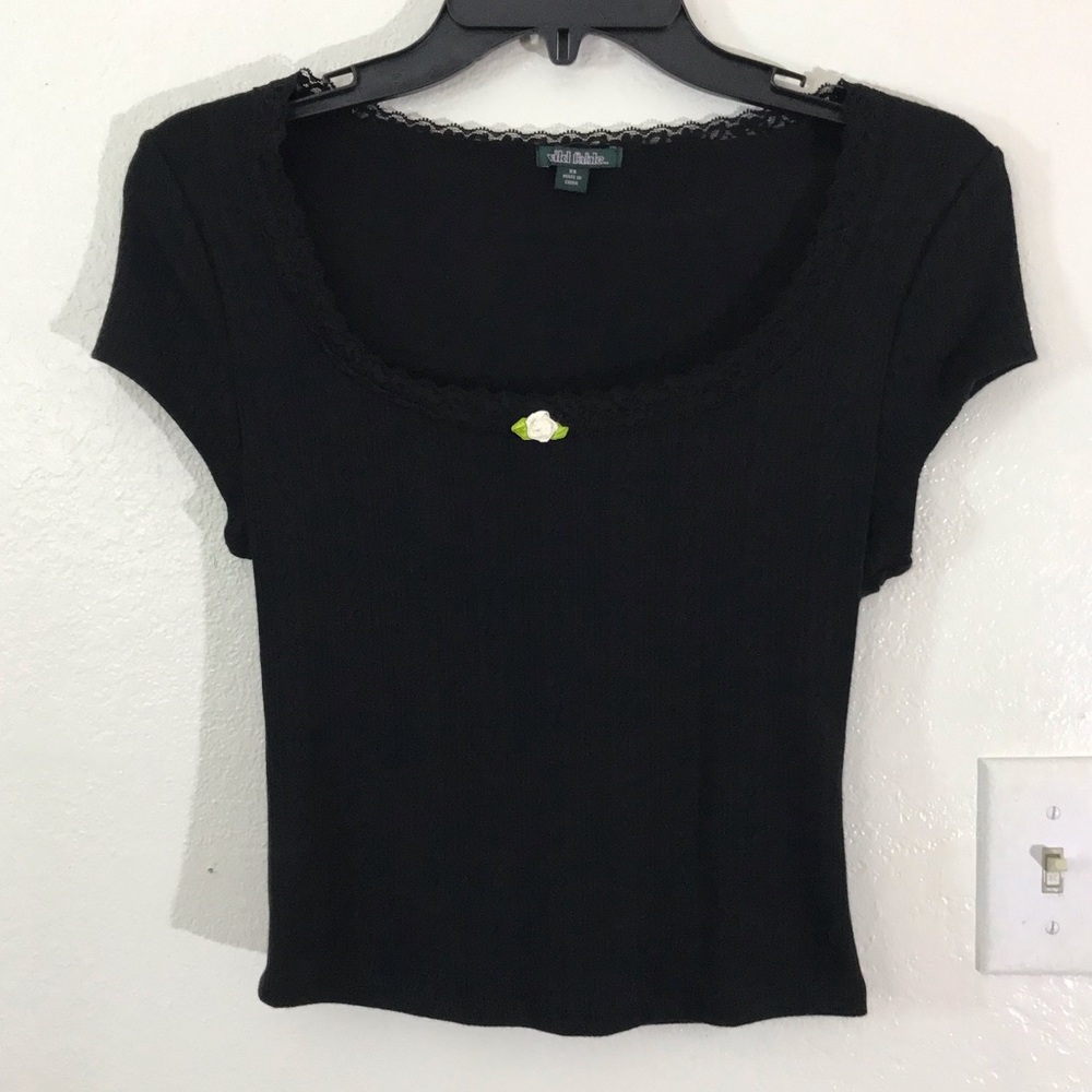 Wild Fable black baby tee with lace neckline
